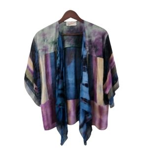 Sterling Styles Open Cardigan Draped Art Silk Purple Blue One Size Lagenlook